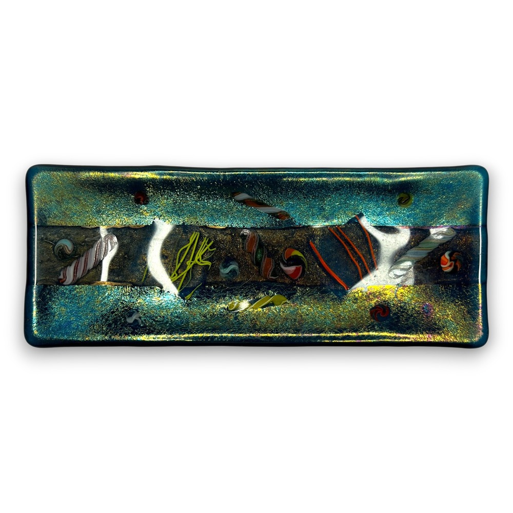 Kurt McVay Signed Fused‎ Art Glass Tray Dichroic Millefiori Psychedelic Signed